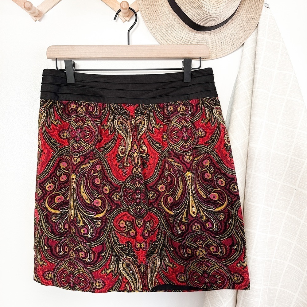 Anthropologie Red and Black Paisley Mini Skirt